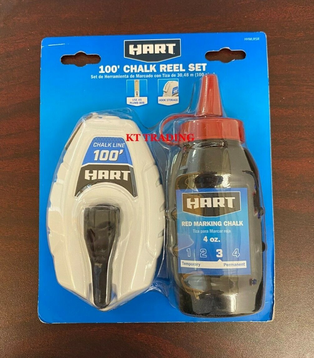 HART 100-Foot Chalk Reel Complete Set + Steel Hook ~ Permanent RED Marking 4oz
