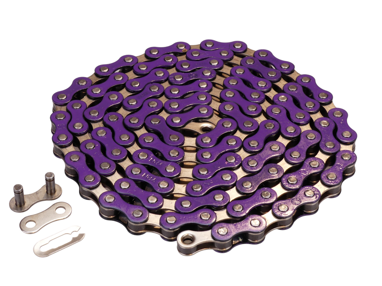 Yaban S410 BMX bicycle chain 1/2" X 1/8" 112L NICKEL inner PURPLE outer