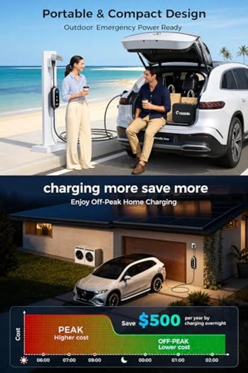 2026 New Level 1&2 EV Charger, 8-16Amp Adjustable Current & Timer, 25FT EV