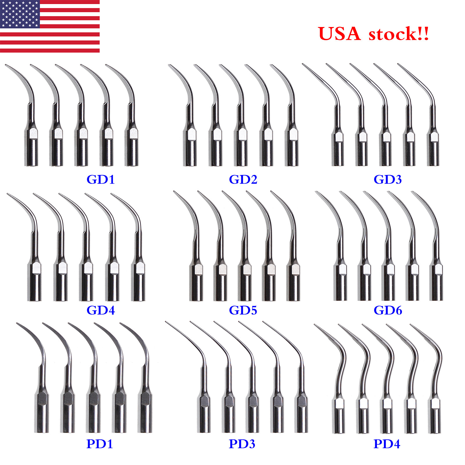 5X Dental Ultrasonic Piezo Scaler Scaling Tips fit EMS /DTE Satelec Handpiece st