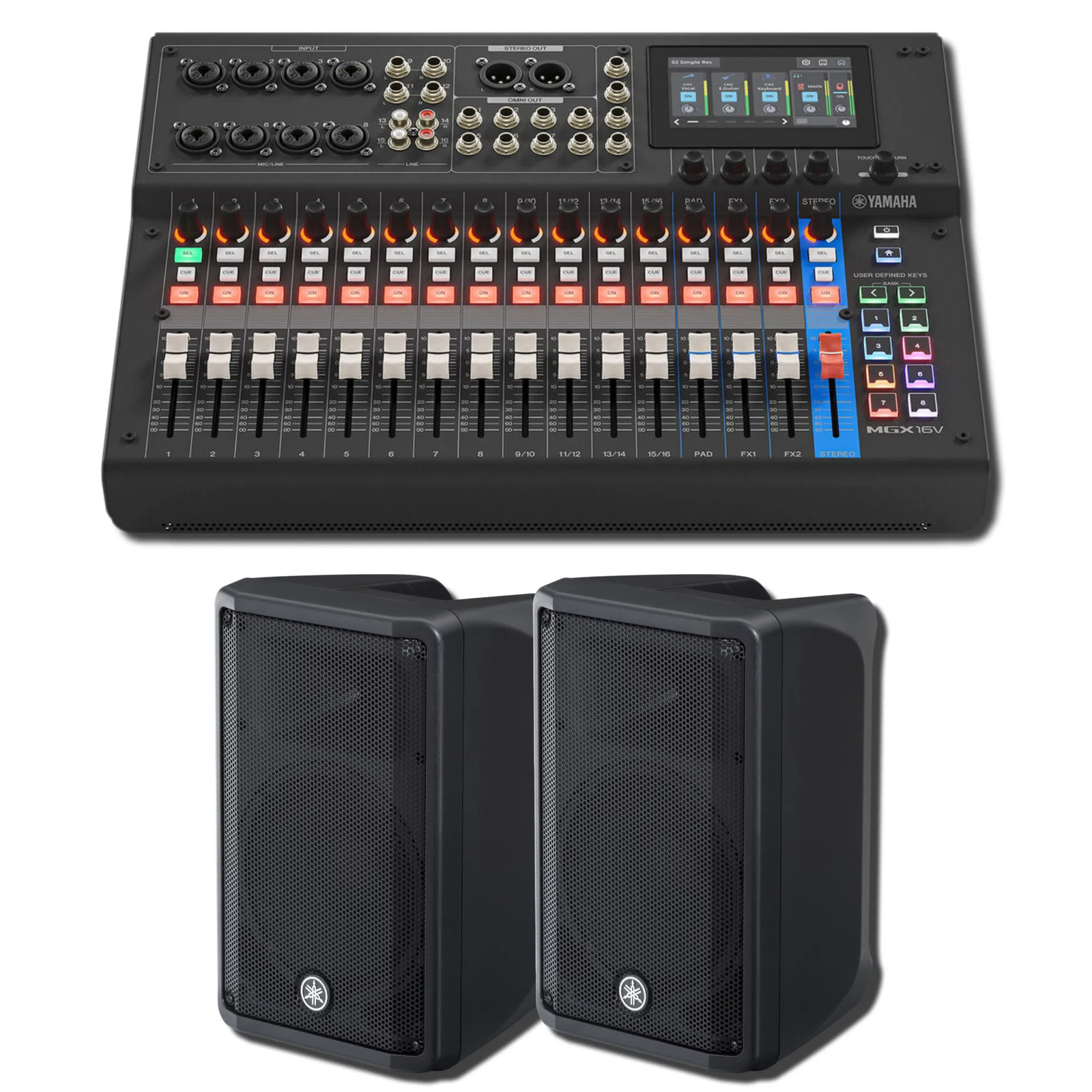 Yamaha MGX16V B 22-Ch Digital Mixer w/ 2x DBR10 700W Powered Speakers Bundle