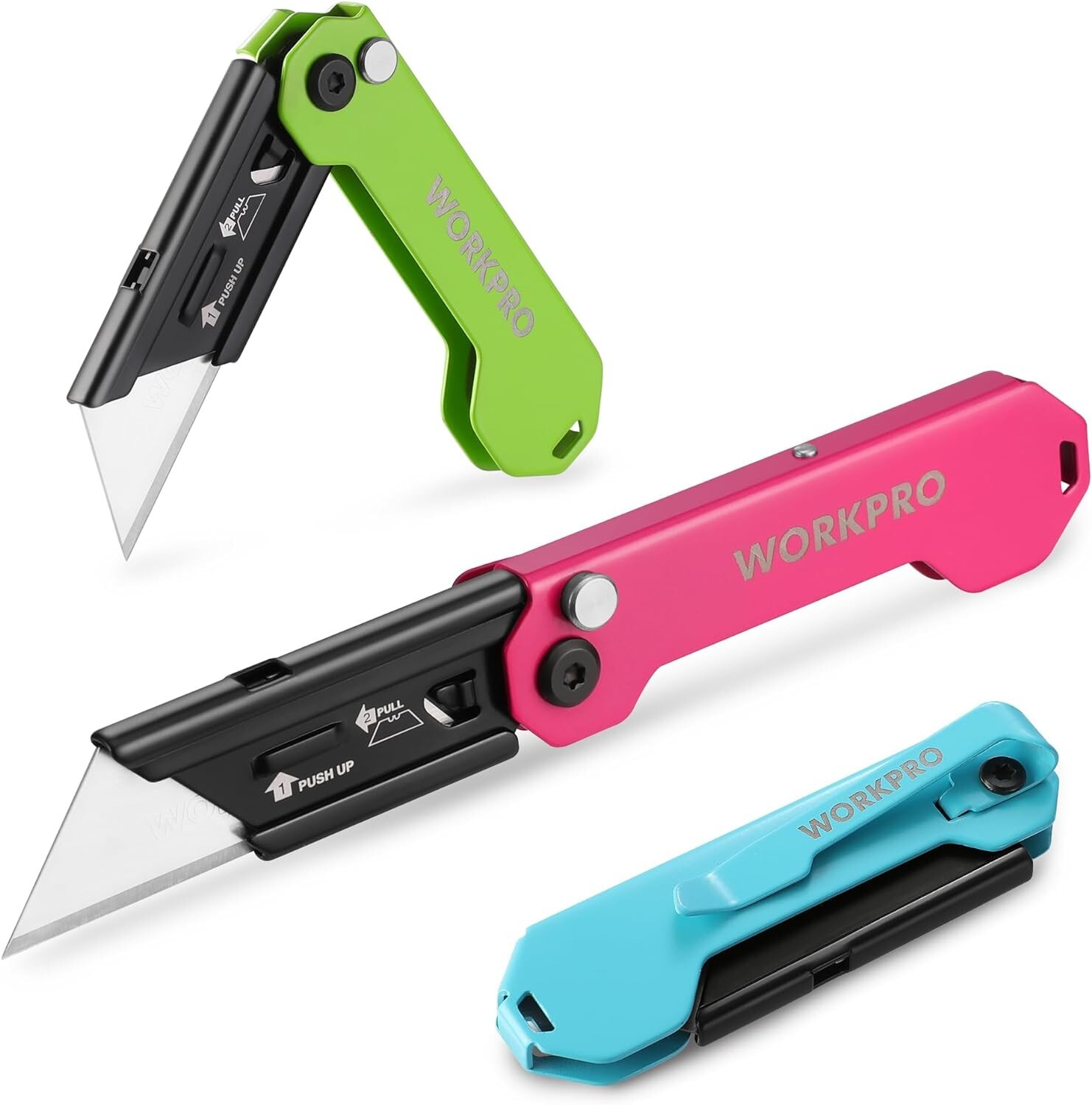 WORKPRO 3Pk Folding Utility Knife-Mini Box Cutter Safety Axis Lock&Quick-change