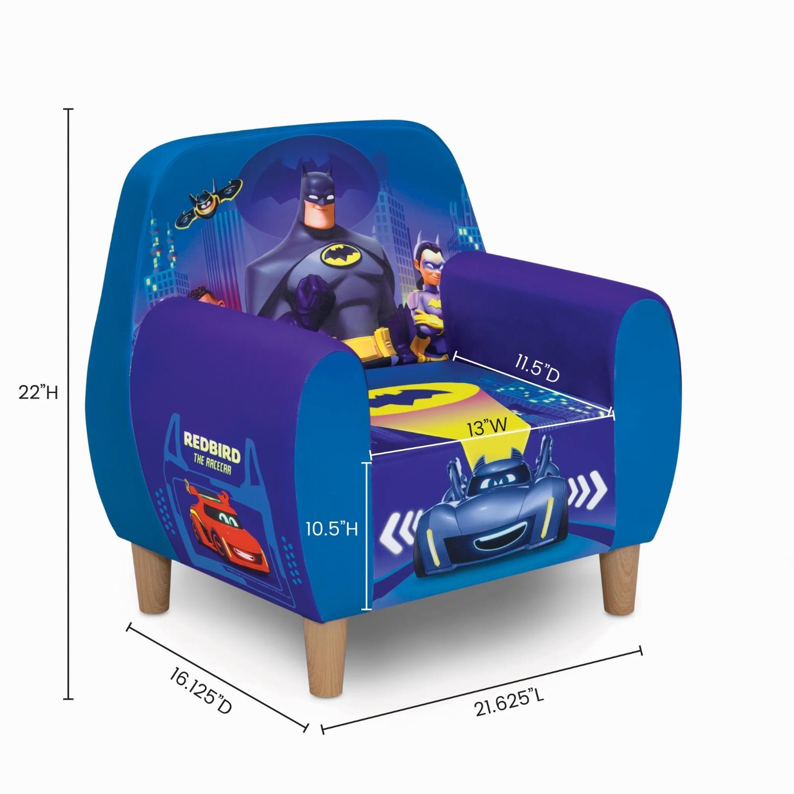 Kids Batman Batwheels Blue Upholstered Chair Toddler Foam Armchair Wood Frame