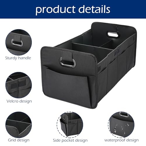 Foldable Car Trunk Organizer - 63L Collapsible Multi-Compartment Storage Black
