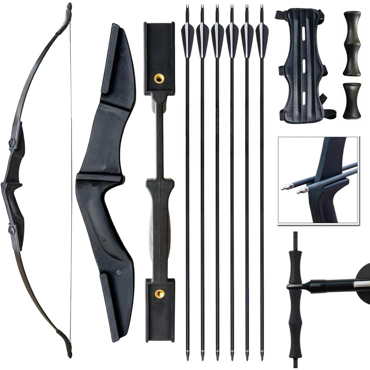 57" Recurve Bow and 30“ Arrows Set Takedown Recurve Bow with Archery Accessories