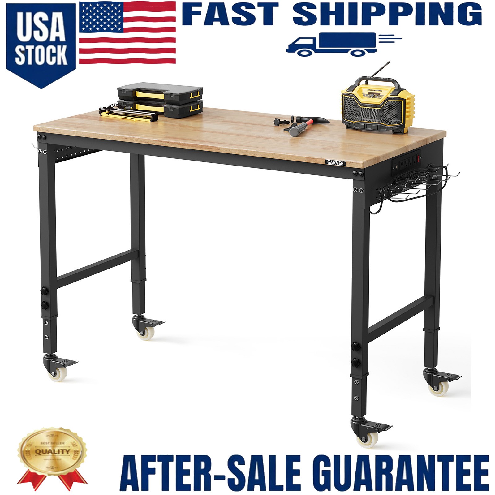 48x24 in Adjustable Workbench 2000 LBS Heavy-Duty Work Table with Power Outlets
