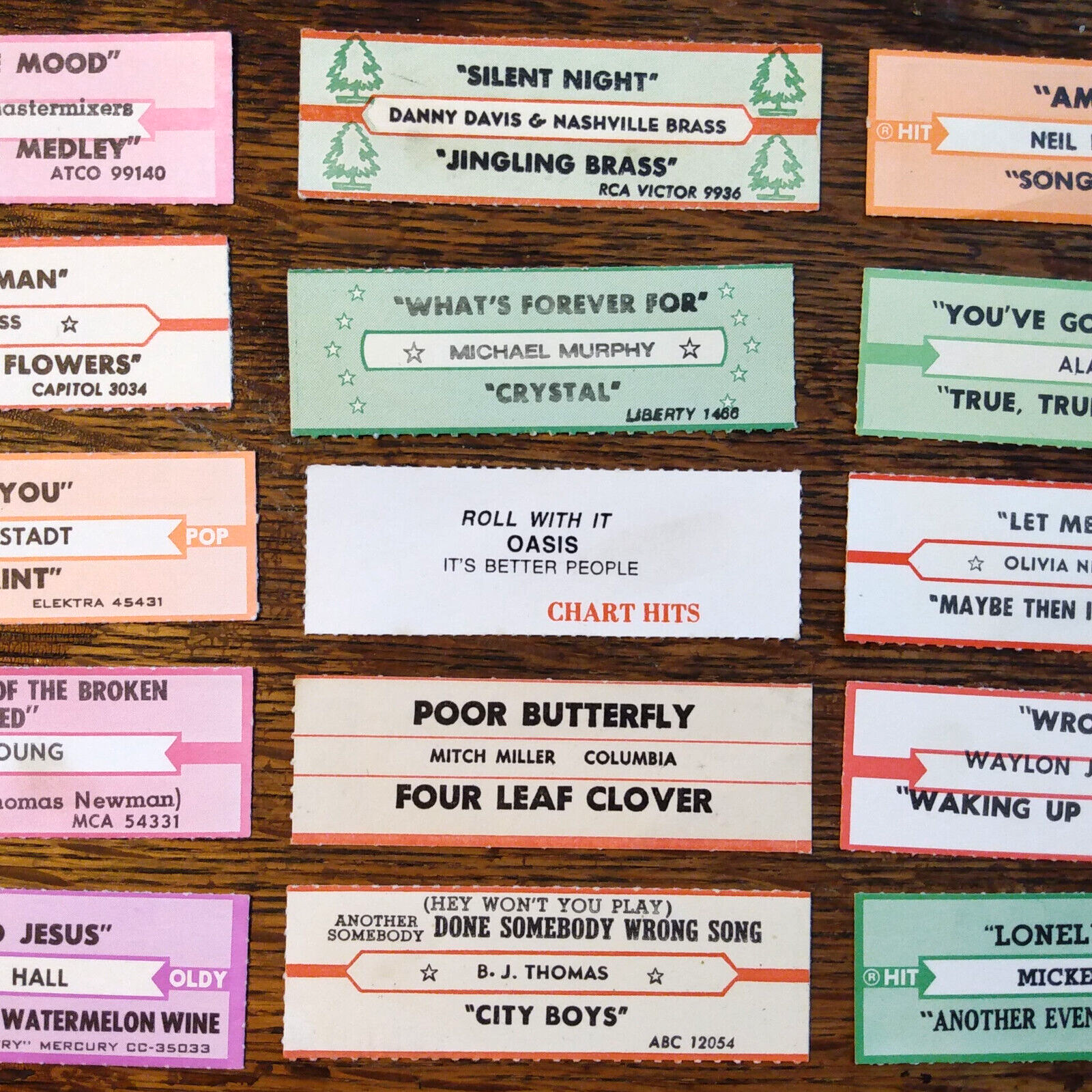 Jukebox Strip: OASIS Roll with It 1995 CHART HITS Creation SIngle CRE 212 Label