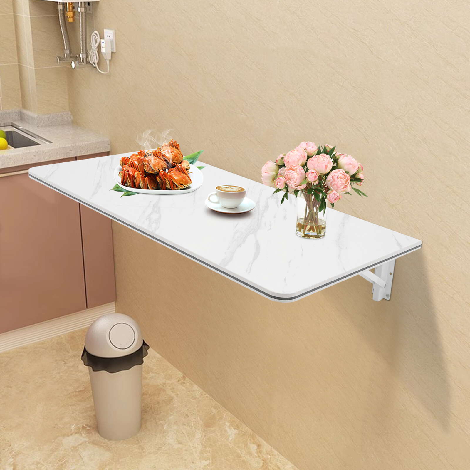 White Folding Wall Desk Wall Mounted Folding Table Rectangular Wall Desk 80x40cm