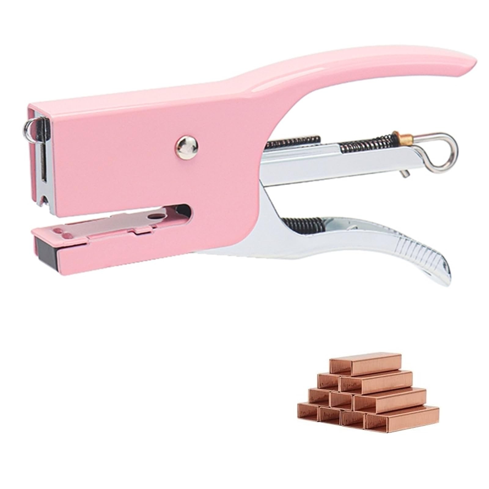 XiowDow Pink Plier Stapler with 1000pcs Rose Gold No.10 Staples Mini