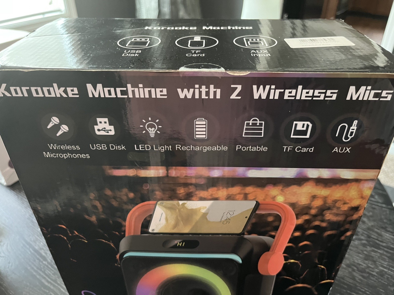 Karaoke Machine with 2 Wireless Microphones, Portable Bluetooth W/ Strobe Lights