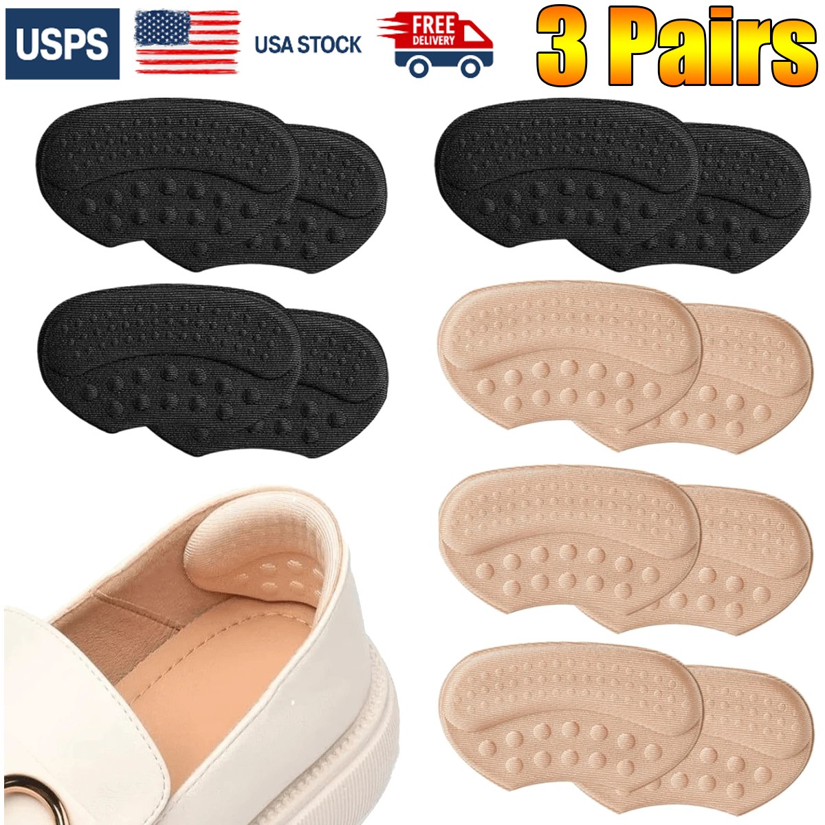 3Pair Heel Pads for Shoes, Soft Elastic Foam Shoe Heel Pad to Prevent Heel Grips