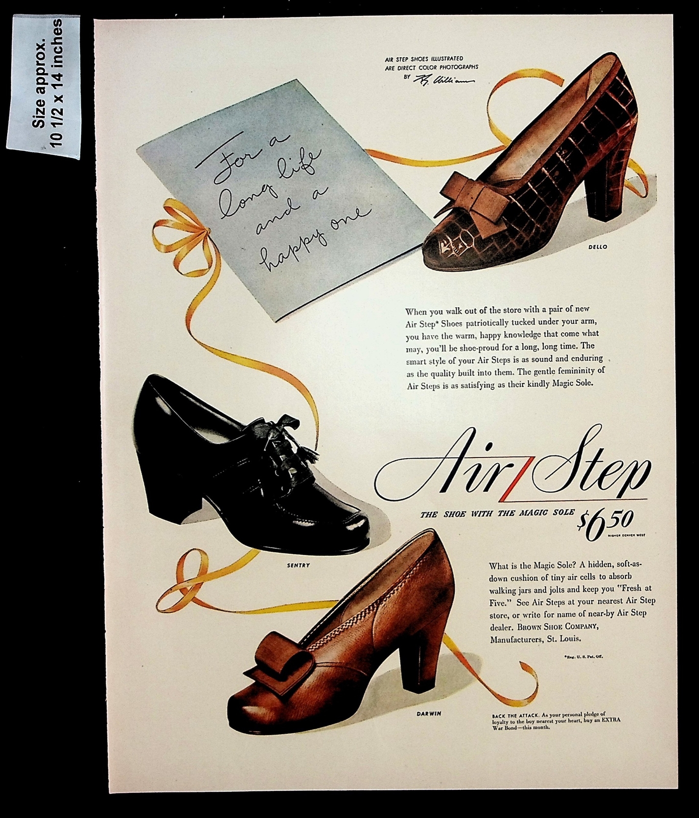 1943 Air Step Magic Sole Shoes Women Heels Gift Brown Co Vintage Print Ad 37899
