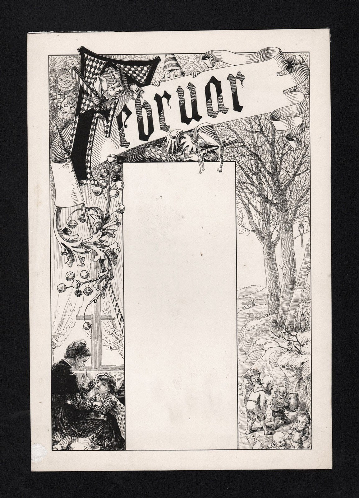 February Month Dwarfs Elves Carnival Drawing