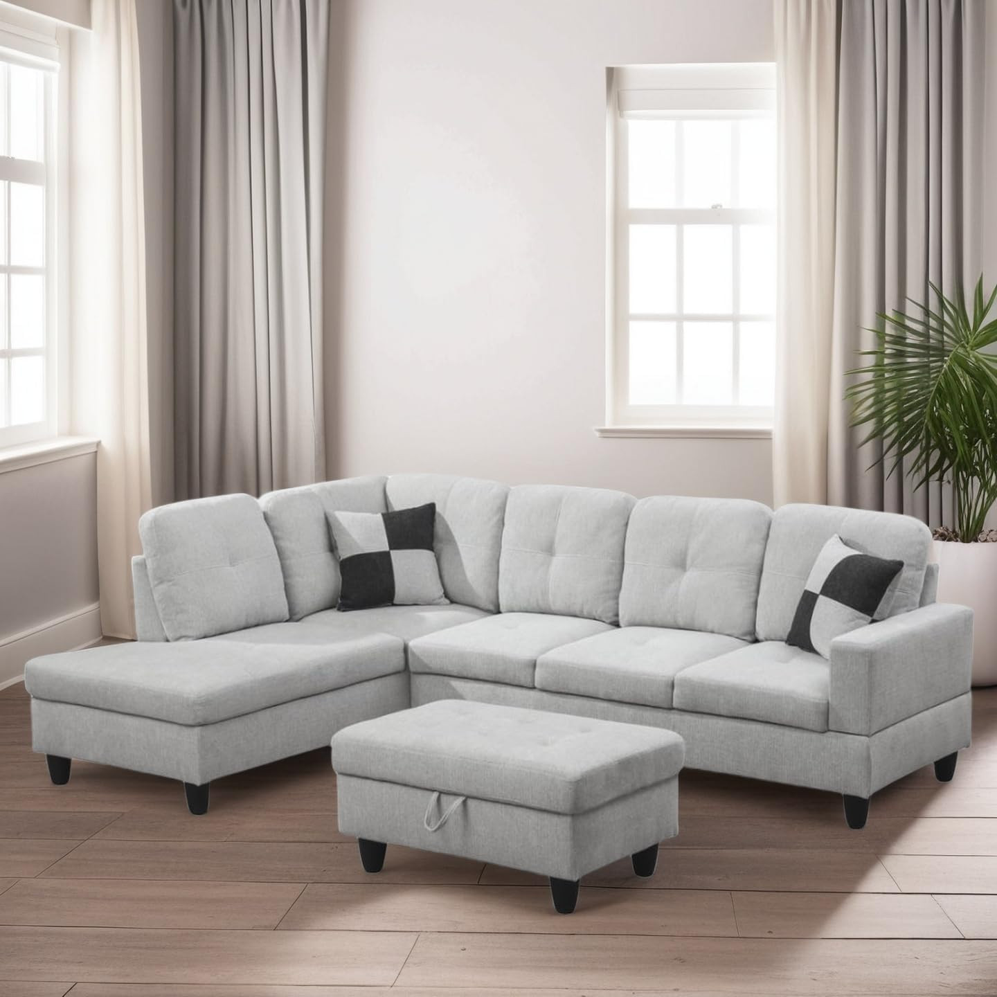 L Shaped Couches for Living Room, Sectional Couch Living Room Furniture with Sto