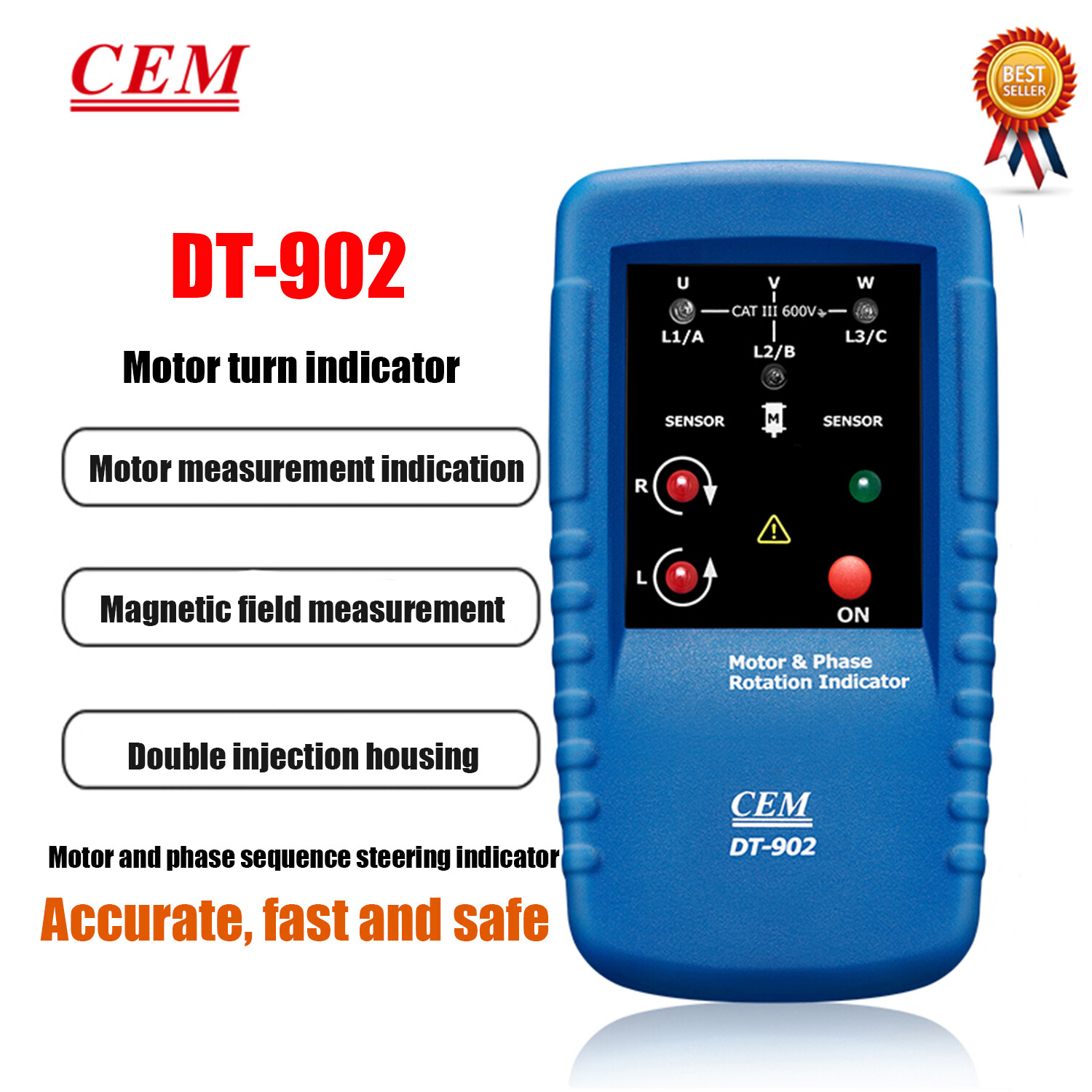 CEM DT-902 Motor and Three 3 Phase Rotation Indicator Tester 1~400V AC