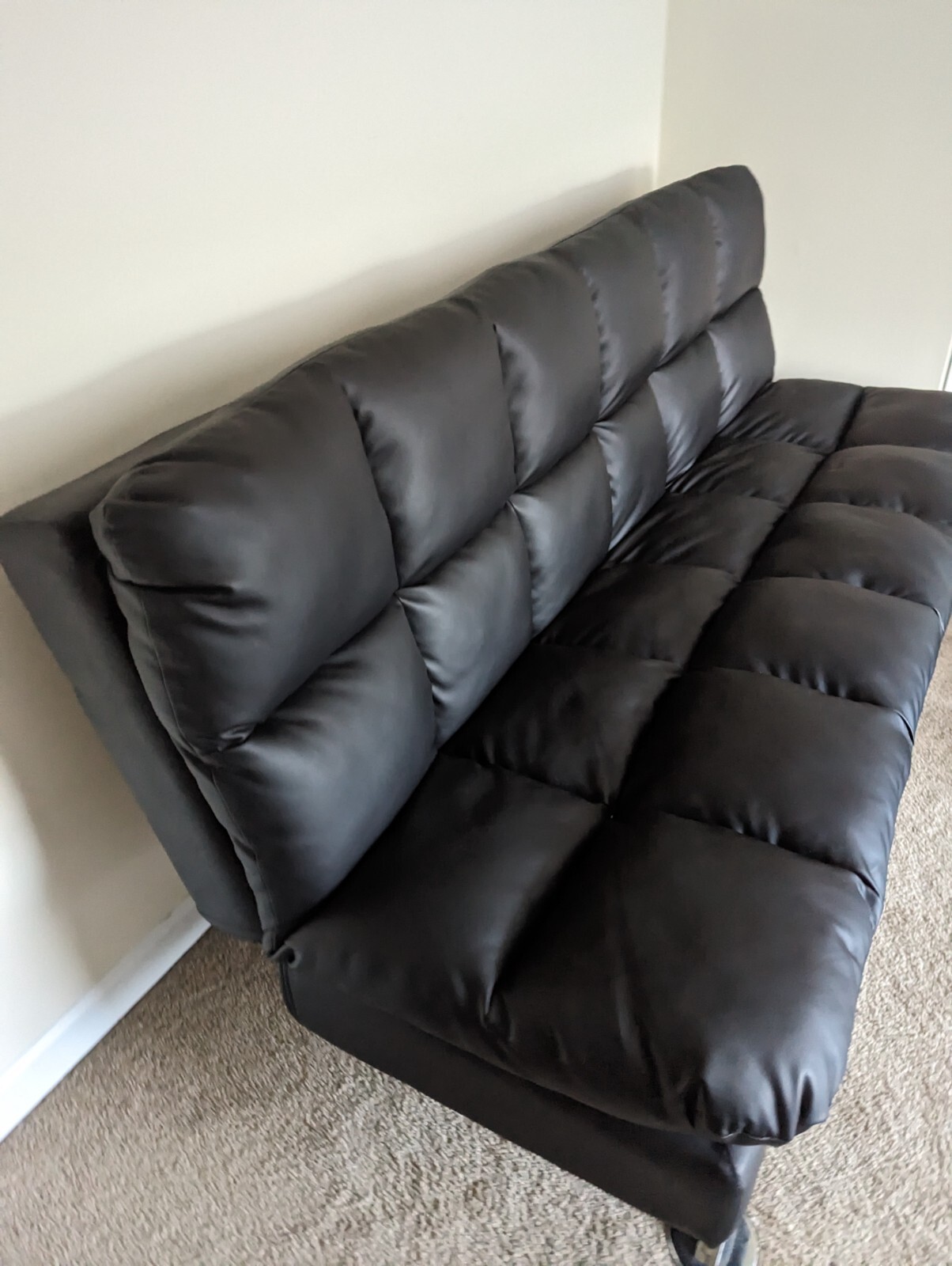 Dieguez Full 71" Vegan Leather Biscuit Black Convertible Sofa
