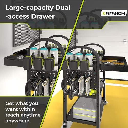 Power Tool Cart with Charging Station, Rolling Black-with Drawer and Power