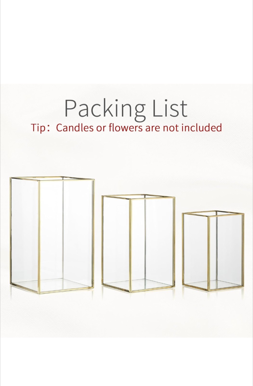 Glass Hurricane Candle Holder: 3 Pcs Gold Large Rectangular Lantern