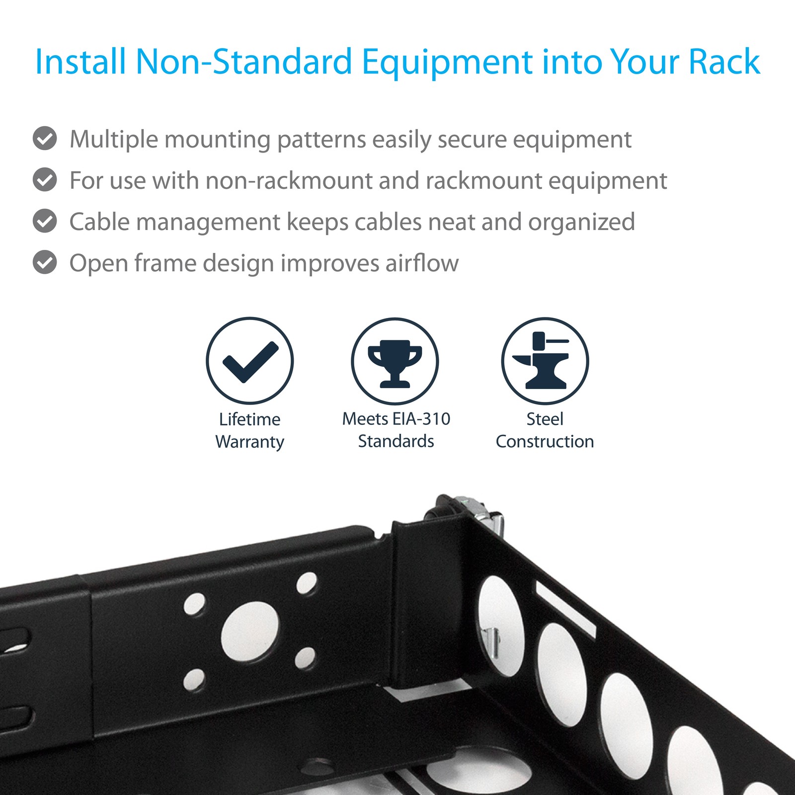 StarTech.com 1U Fixed 19" Adjustable Depth Universal Server Rack Rails