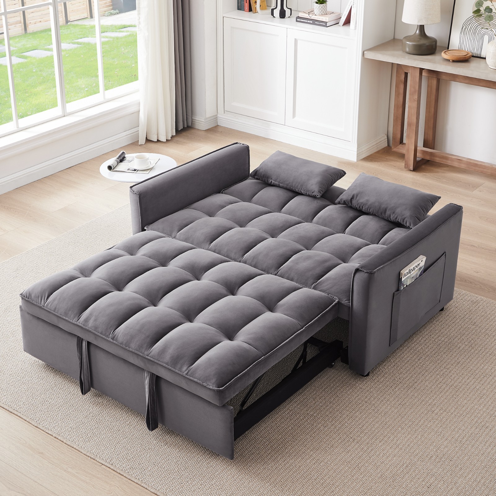 3 in 1 Convertible Sleeper Sofa Pull Out Bed Loveseat Couch Adjustable Backrest
