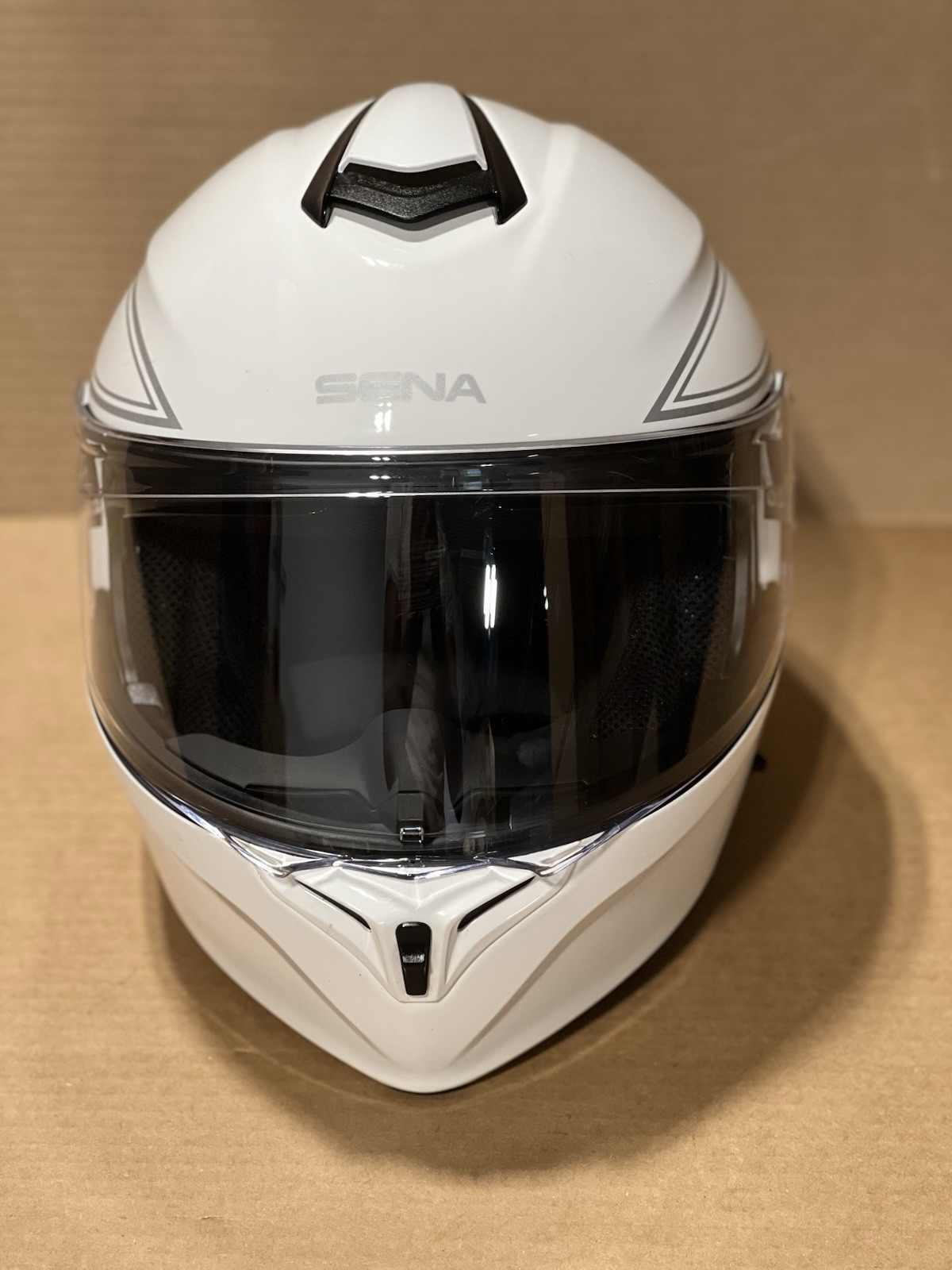 (M) Sena Outrush Modular Flip-up Motorcycle Helmet Glossy White Bluetooth -