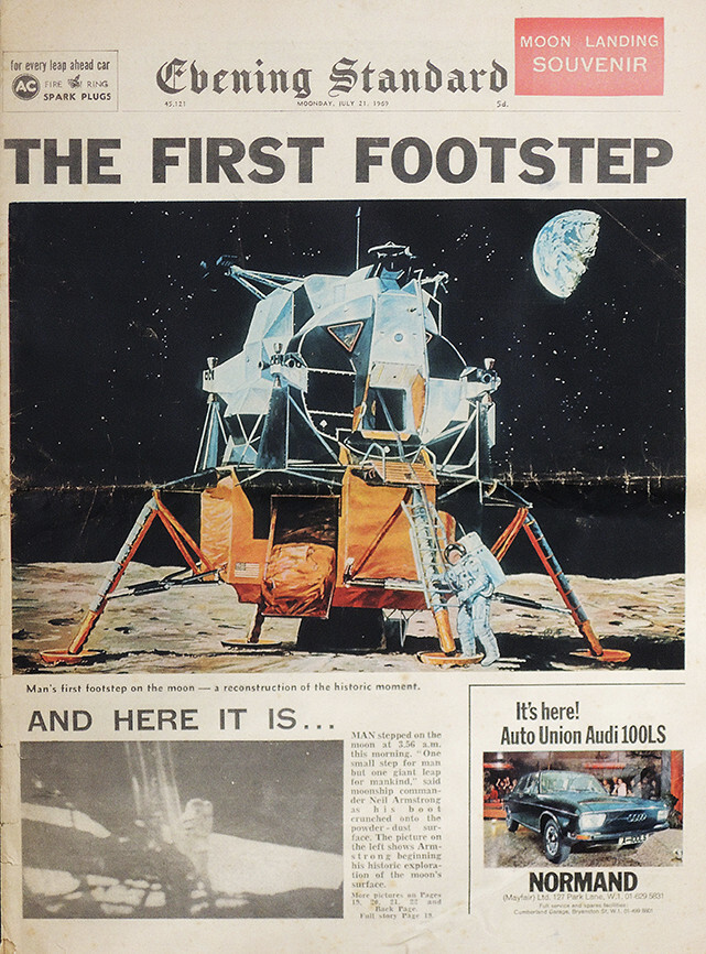 LONDON EVENING STANDARD NEWSPAPER 21 JULY 1969 . MAN ON THE MOON FRONT COVER