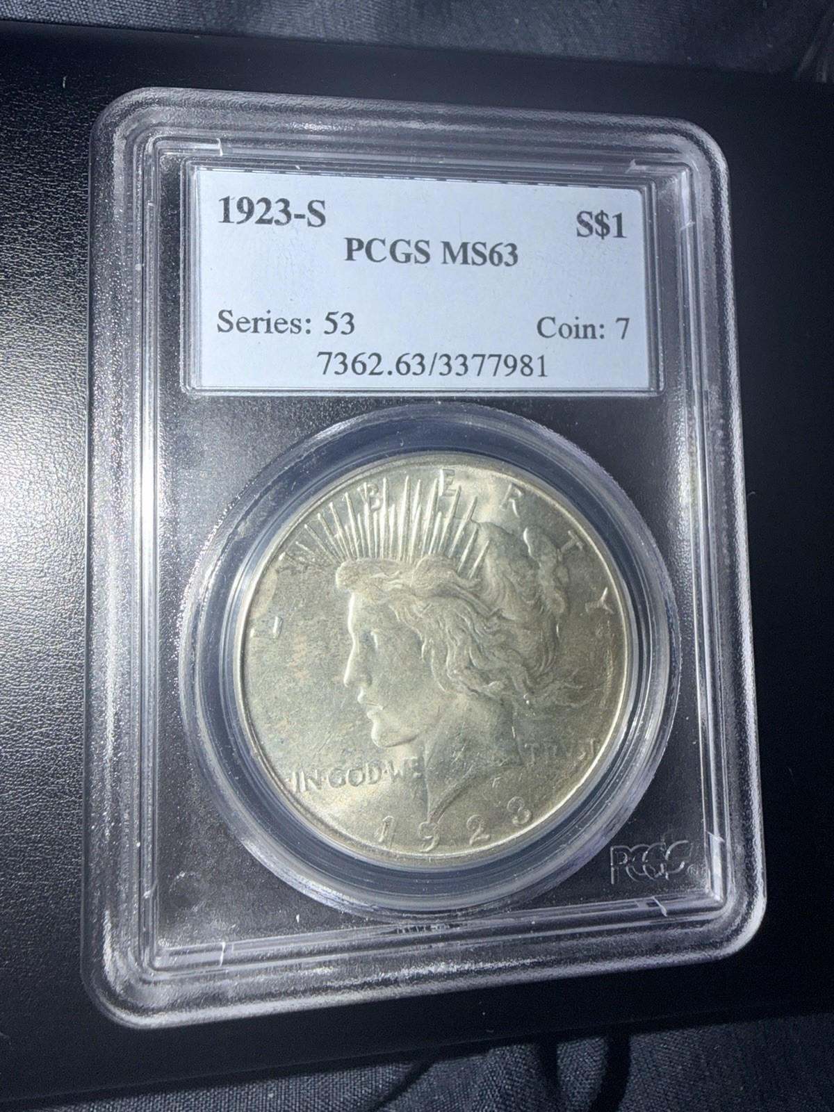 1923-S Peace Dollar - PCGS MS-63 San Francisco Better Date Series 53 Coin 7