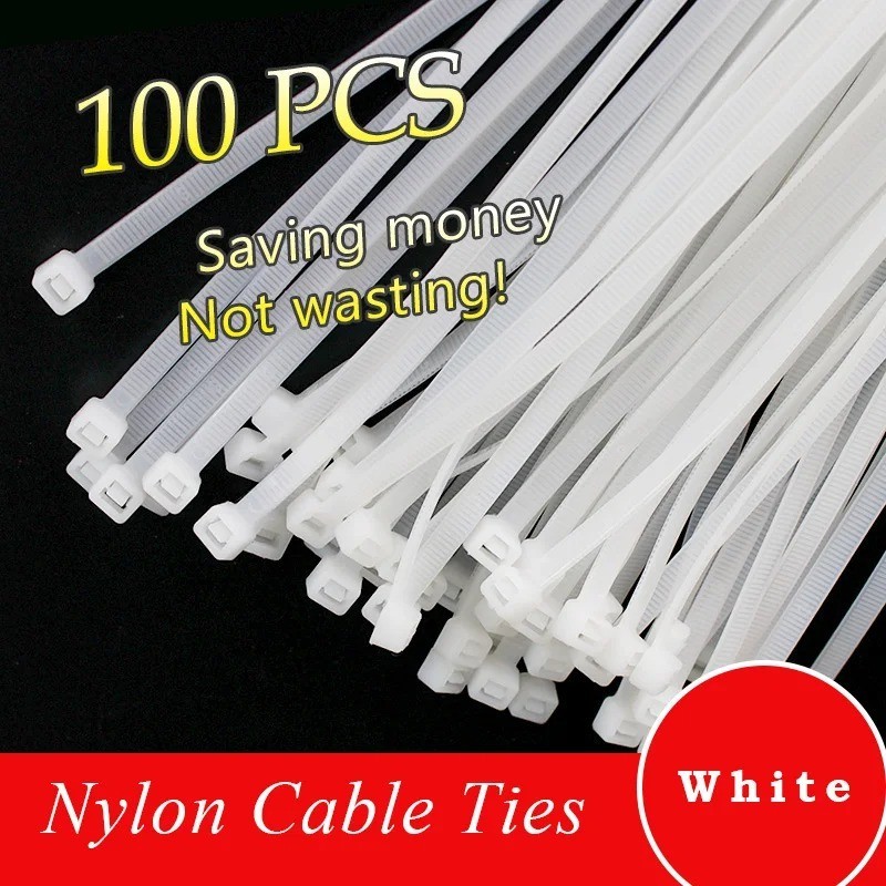 100PCS Nylon Cable Zip Ties Self Locking Plastic Wire Wraps White Colored