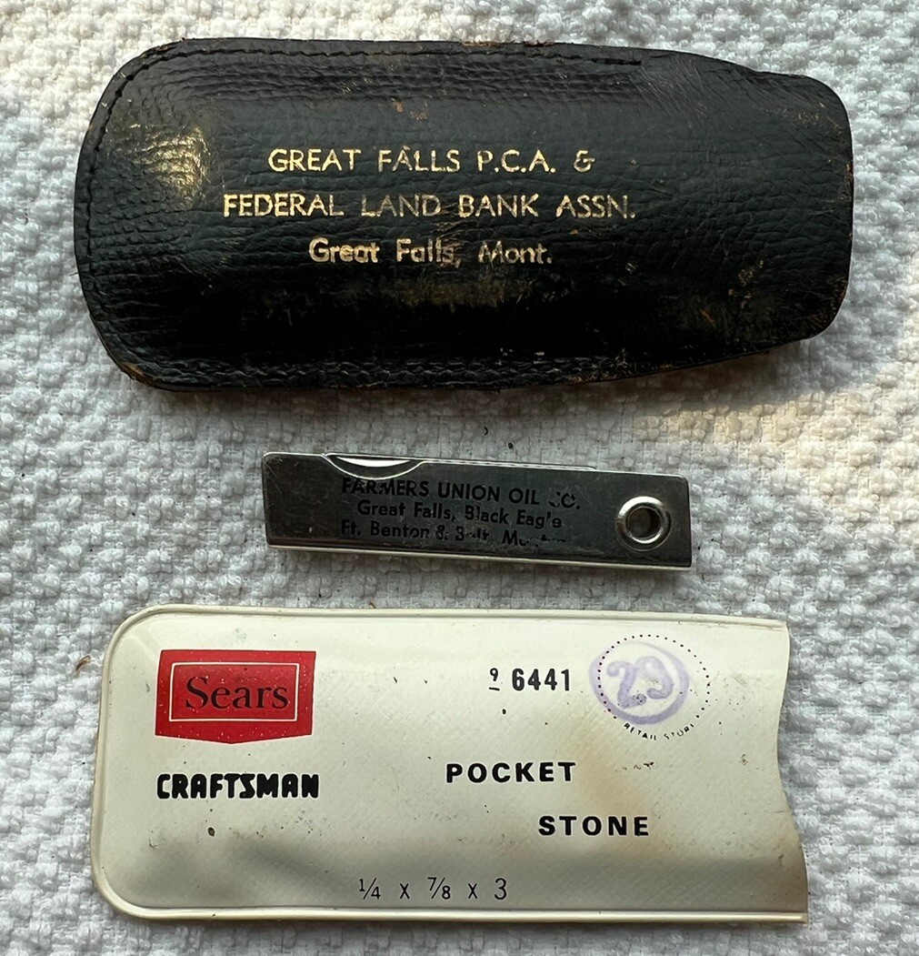 Collectable Sears Craftsman Pocket Stone, Farmers Union Oil Multi Tool & Stone