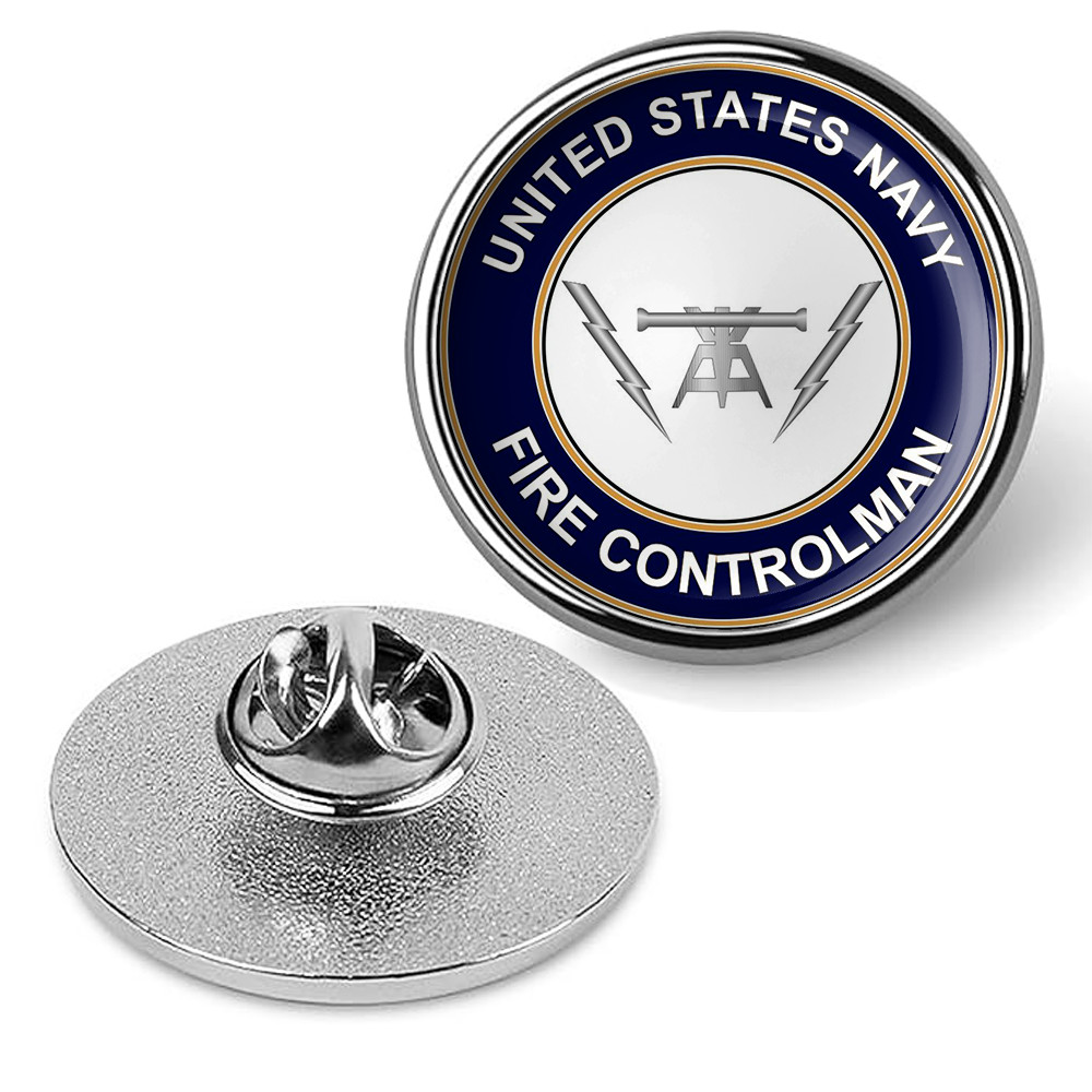 U.S. Navy Fire Controlman Round Tie Tac, Hat Pin, Badge, Lapel Pin - Silver