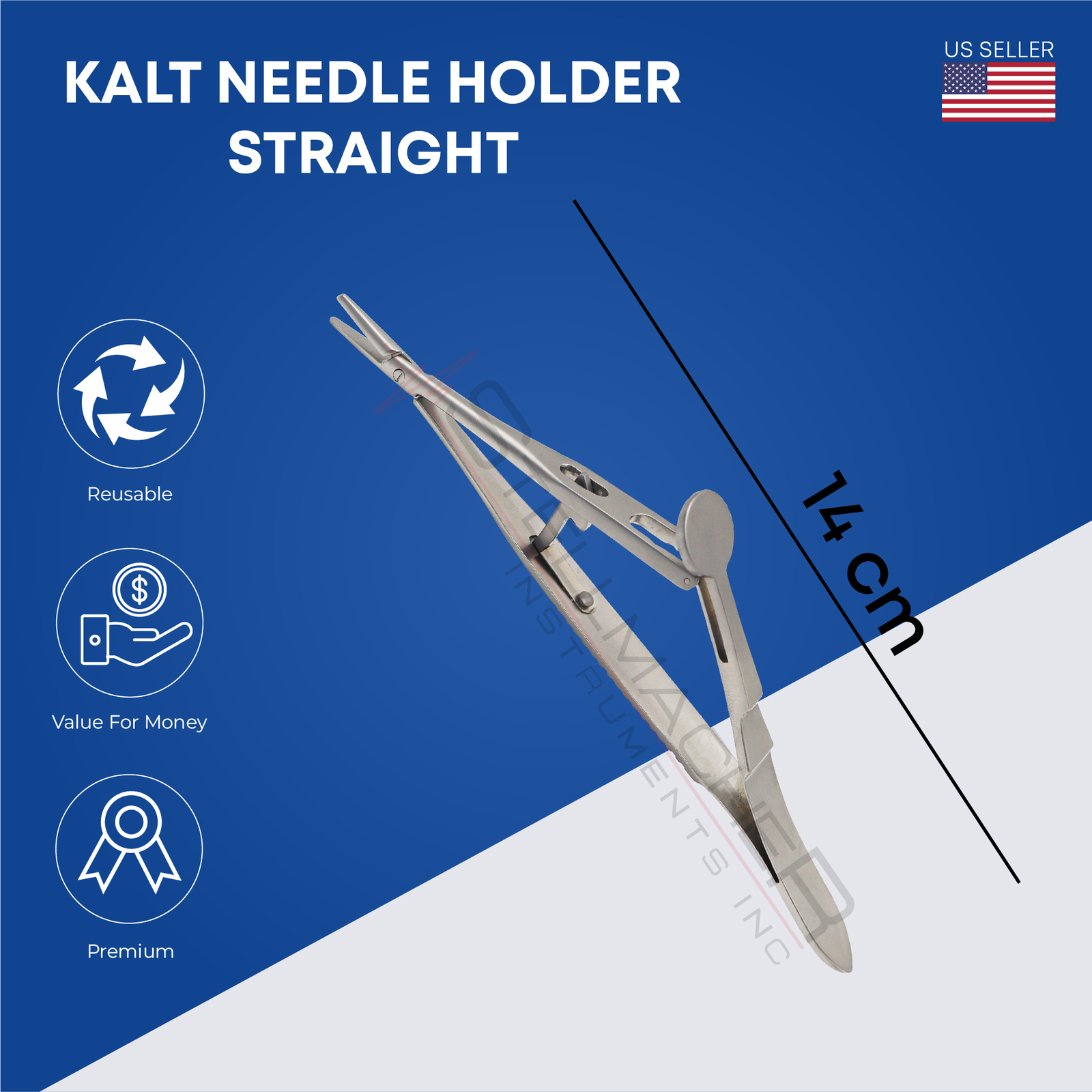 Kalt Needle Holder 14cm Straight TC Jaws Ophthalmic Surgical Instrument