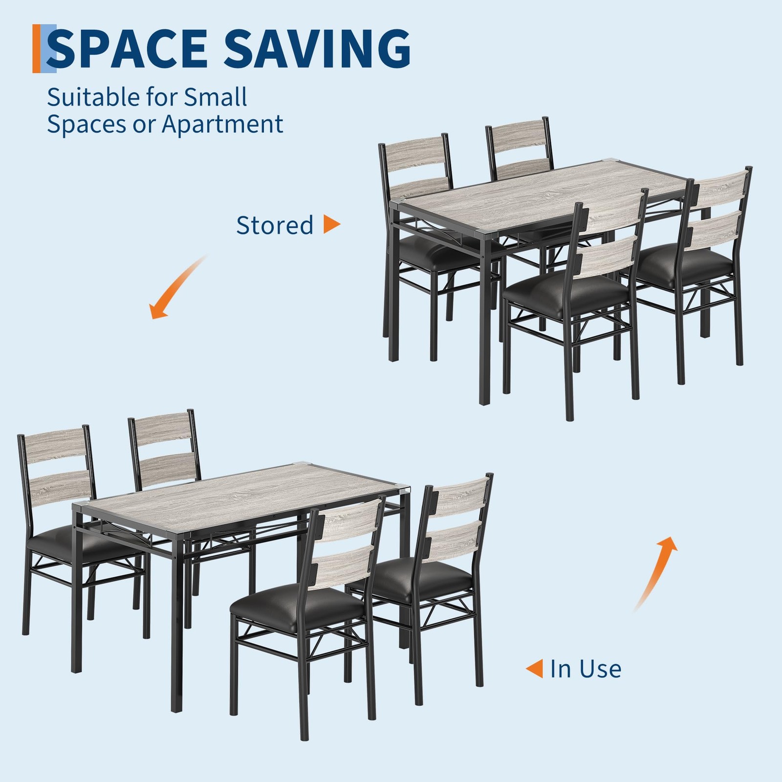 Dining Table and Chair Set for 4, Wooden Kitchen Table with 4 Upholstered Chairs