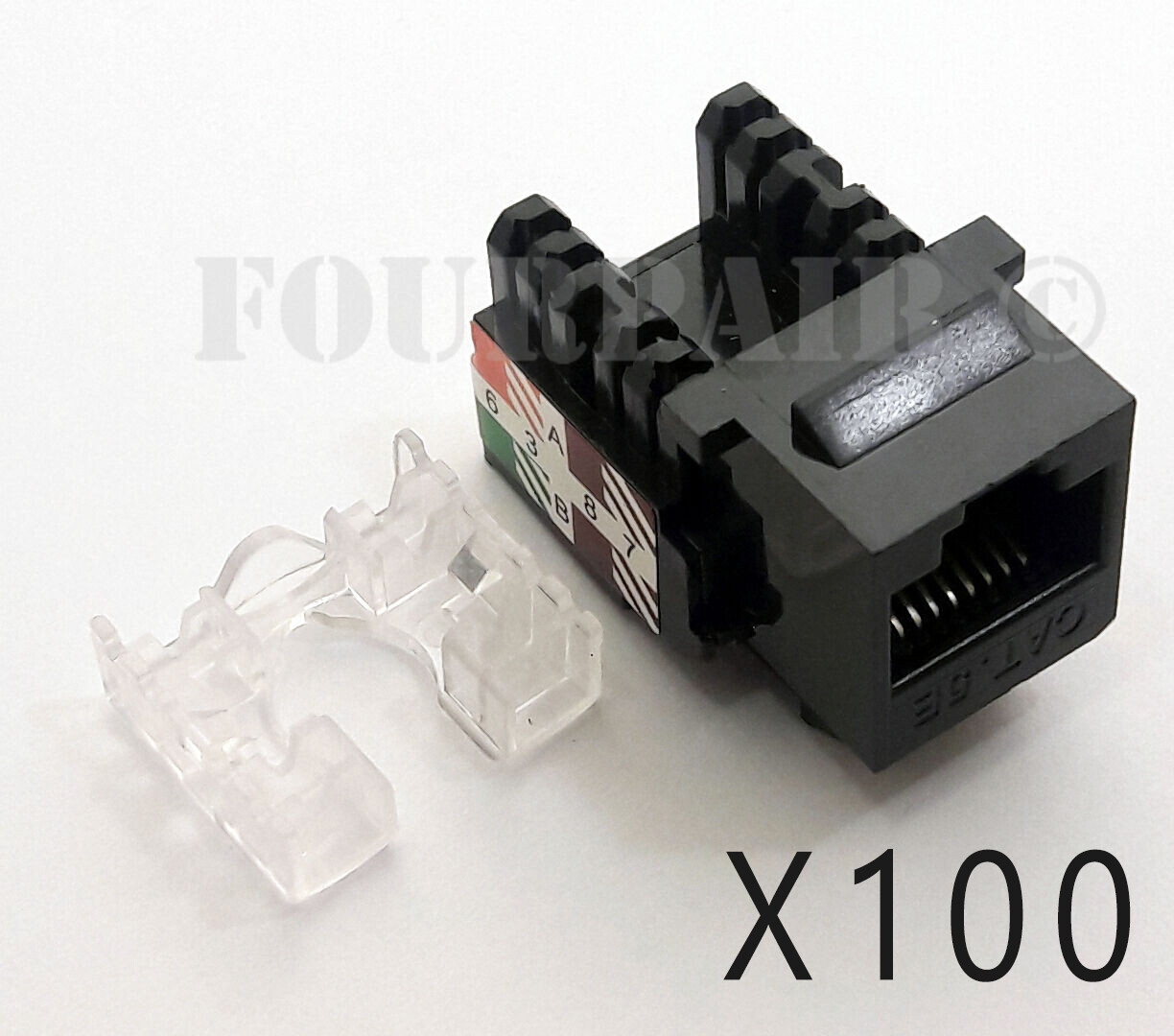 100 Pack Lot - CAT5e RJ45 110 Punch Down Keystone Modular Snap-In Jacks - Black