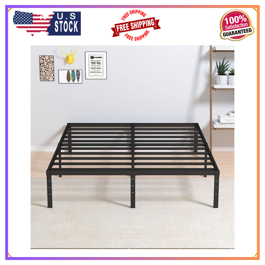 Maenizi 14" Queen Metal Bed Frame Heavy Duty No Box Spring Black