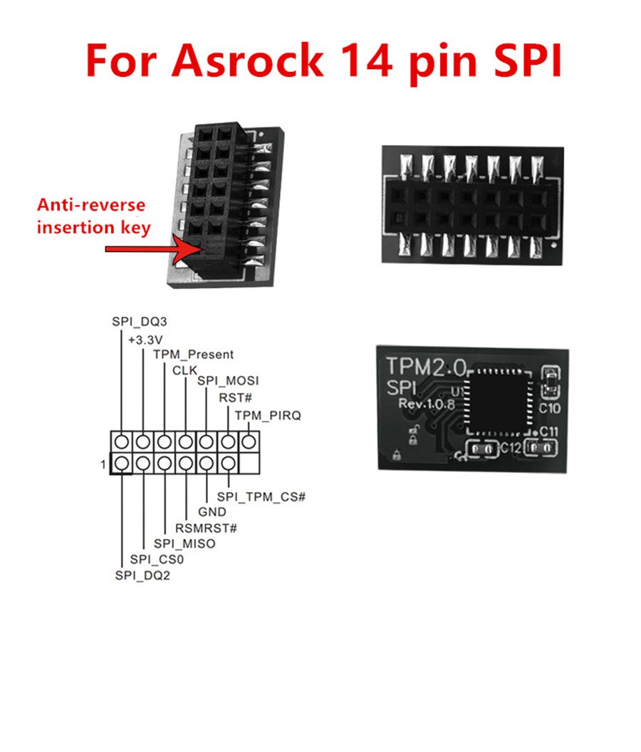 TPM 2.0 Security Module Board For ASROCK 14 PIN SPI Motherboard Win 11 USA Stock