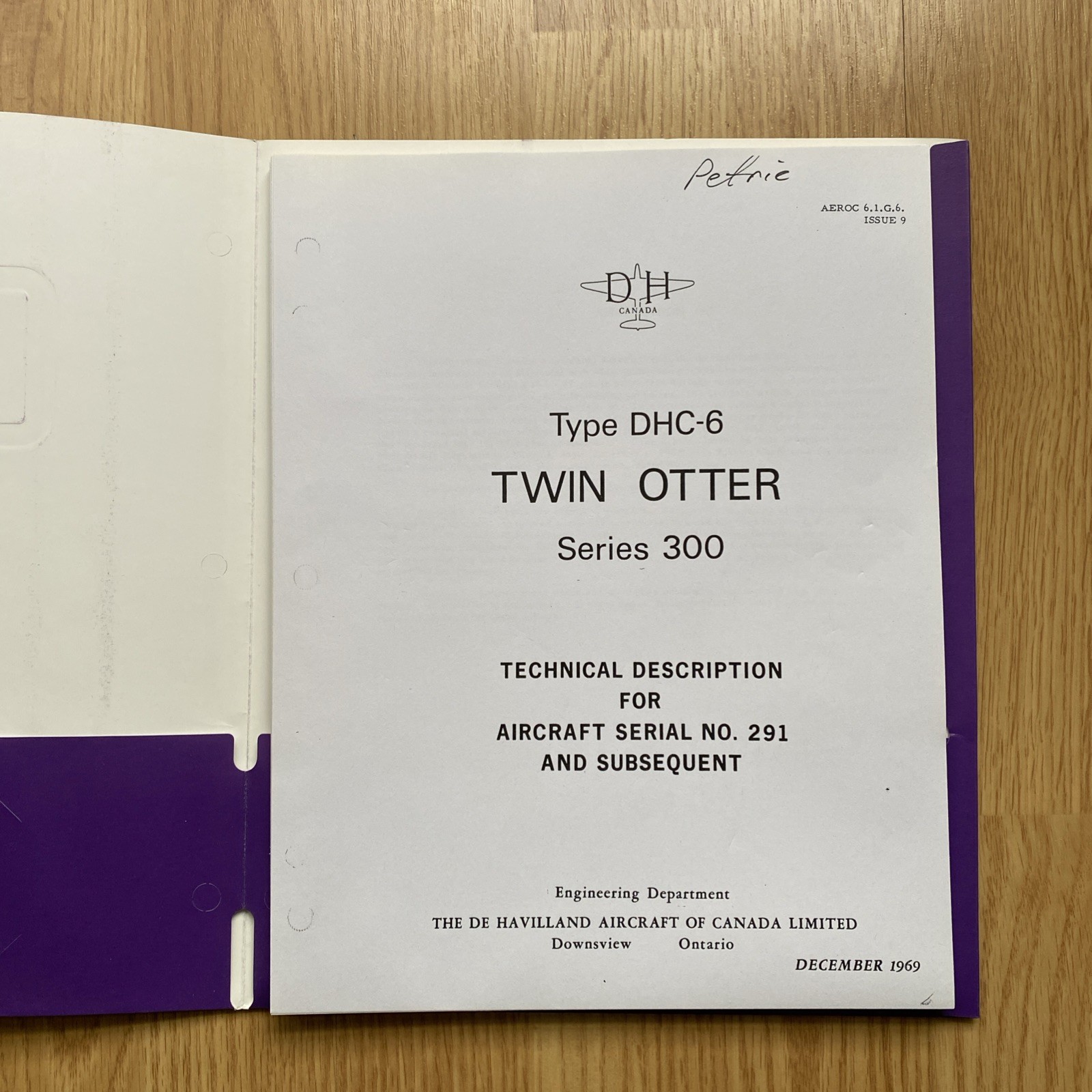 D H Canada Type DHC-6 Twin Otter Series 300 Technical Description ~December 1969