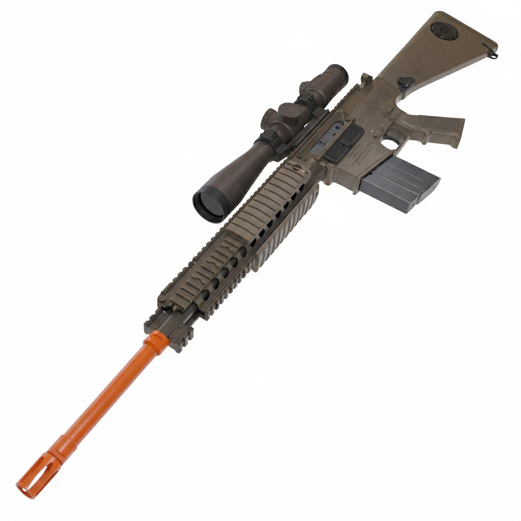 3D Printed KAC M110 SASS Sniper (PropGun) – 1/1 Scale (Blaze Orange Tip)