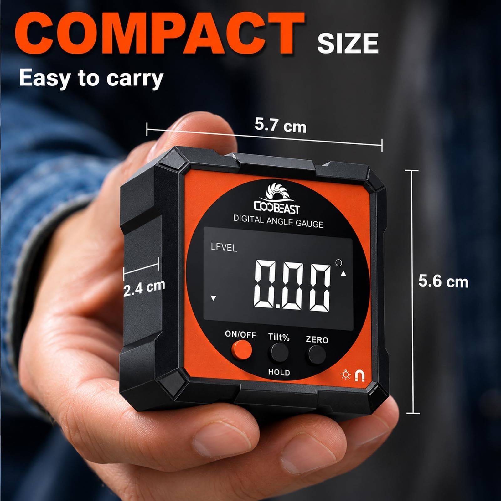 Compact Digital Level Angle Finder with Magnetic Base | Backlit Inclinometer Pro