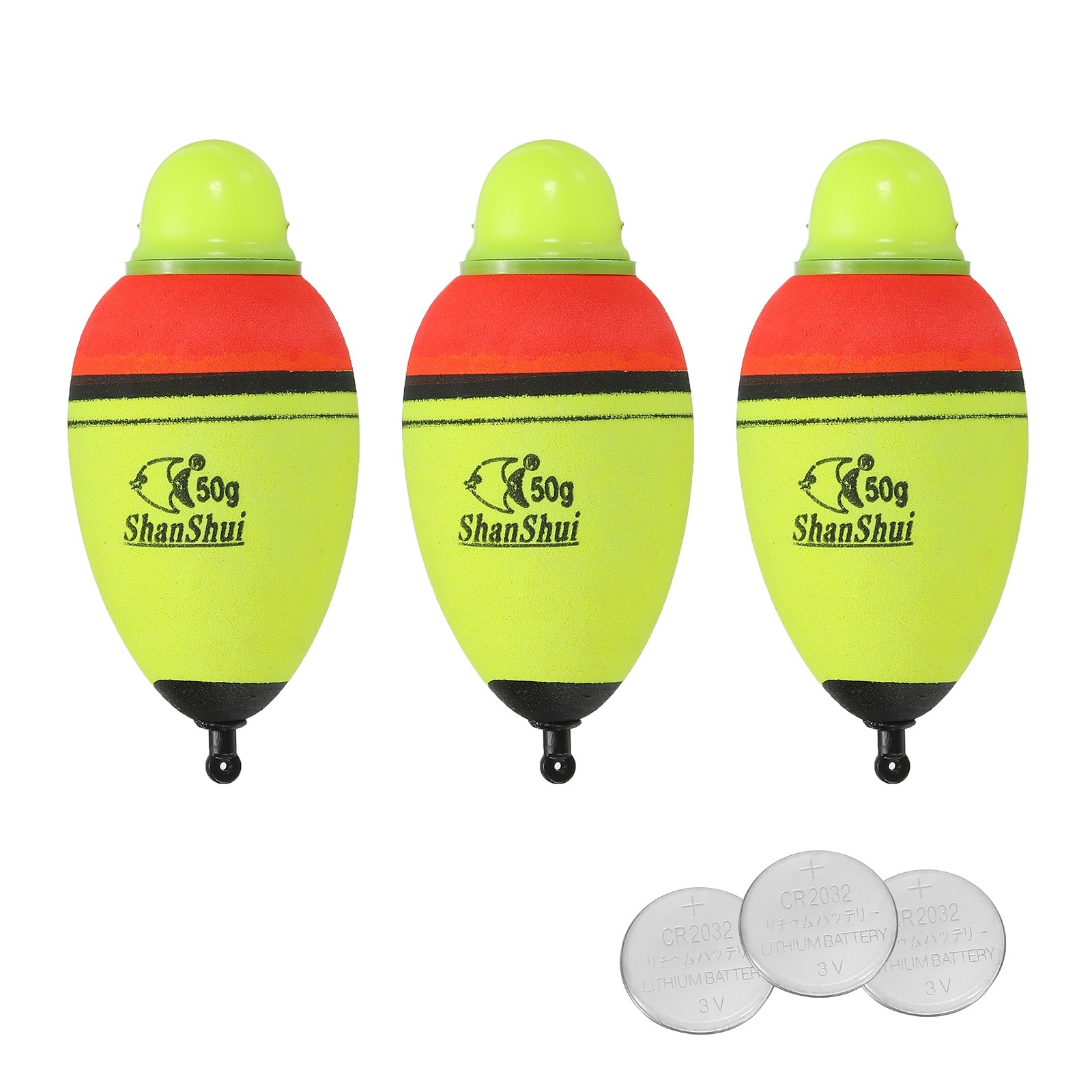3pcs 1.8oz Lighted Fishing Slip Bobber EVA LED Fishing Float with Battery Yellow