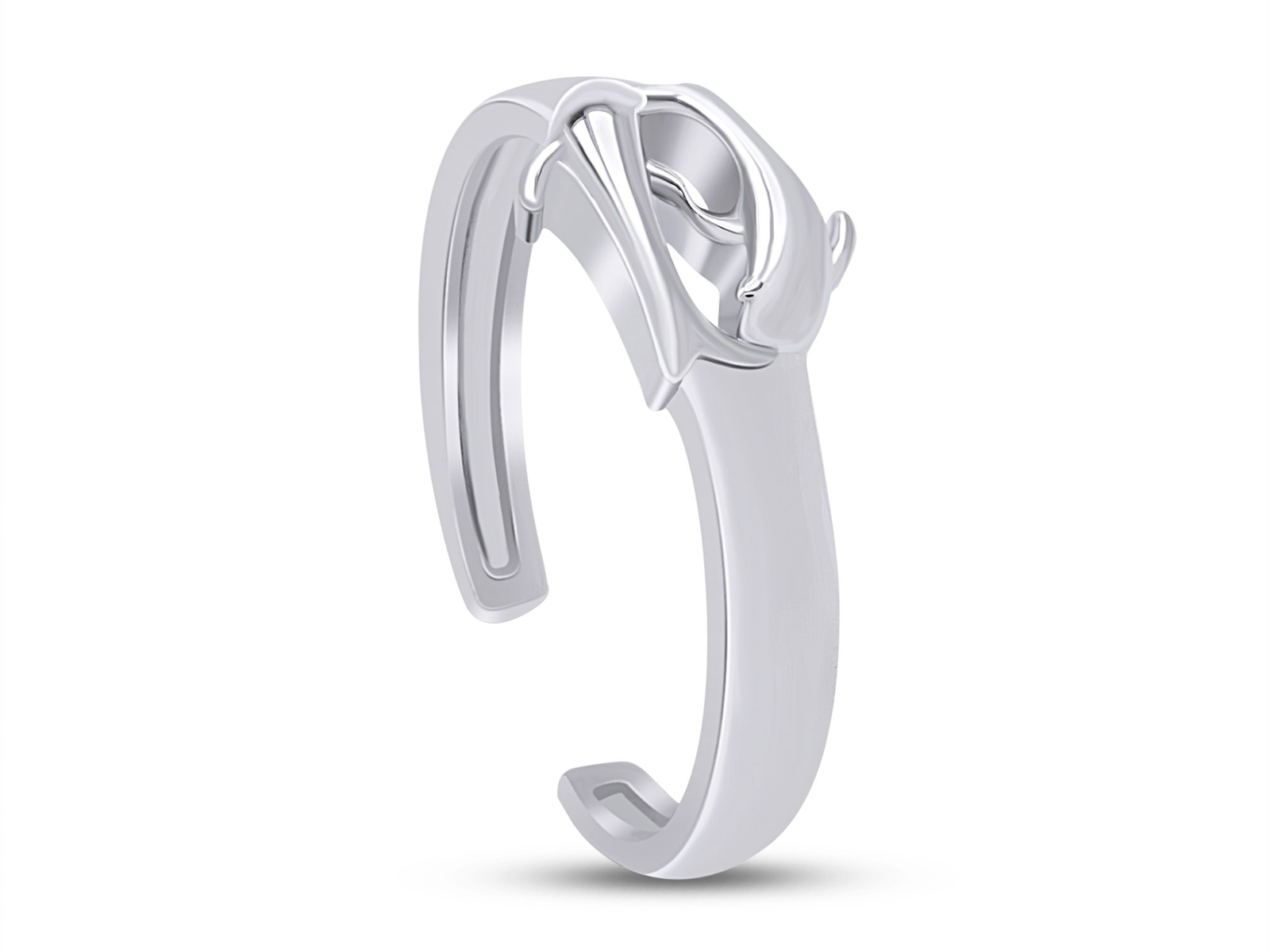 Dolphin Adjustable Toe Ring In 14K White Gold Plated Sterling Silver