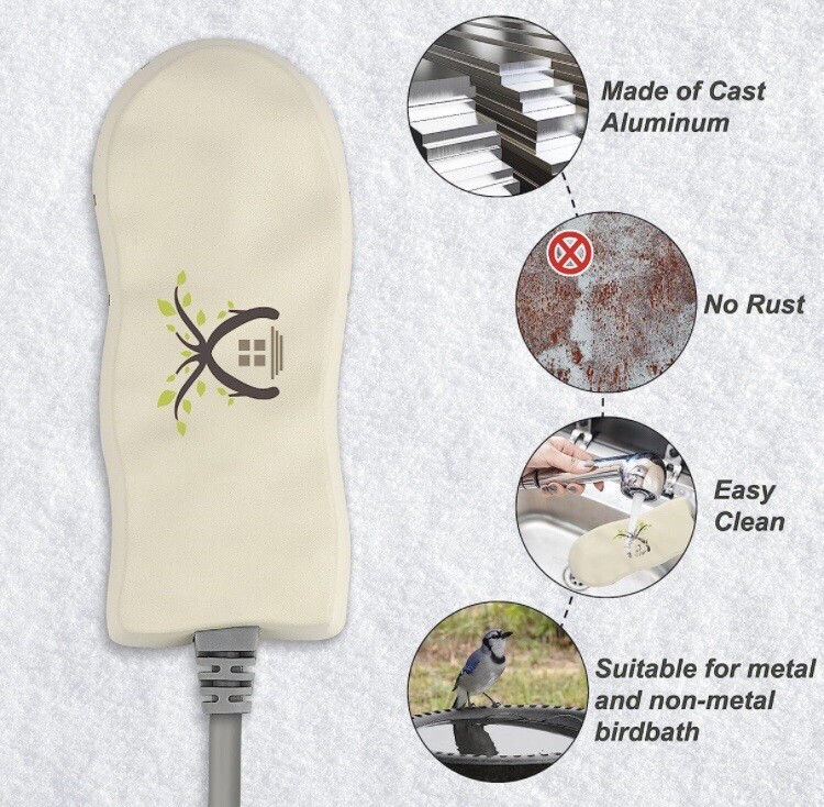 Heavy Duty Birth Bath Heater De-icer with Thermostatically Controlled, Cream
