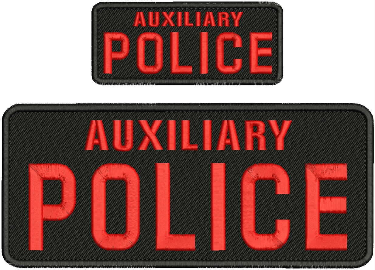 Collectible Embroidery Patch Auxiliary Police 4X10 AND 2X5 Red On Black