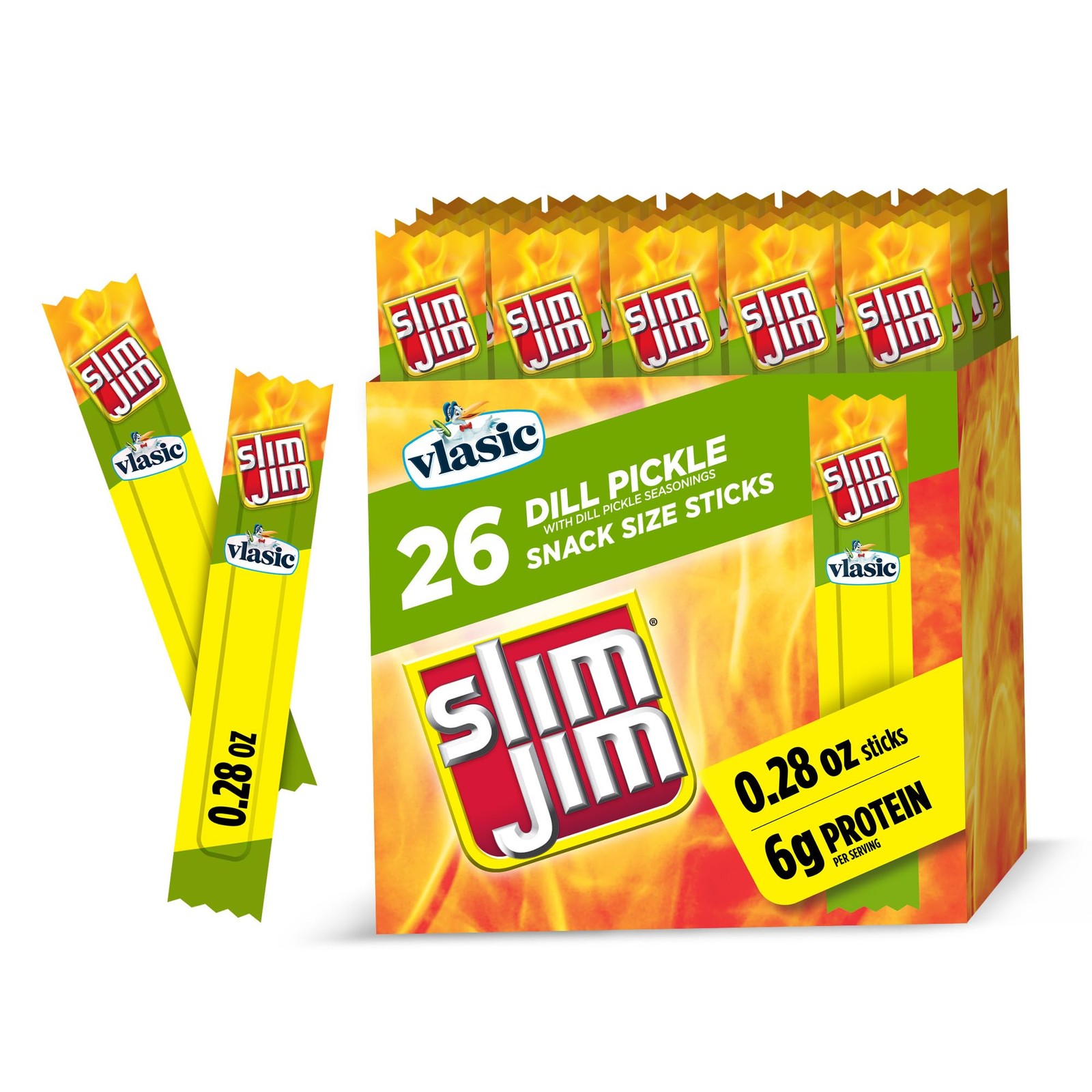 Slim Jim Smoked Meat Sticks Vlasic Dill Pickle Flavor 6g Protein Per Serving ...