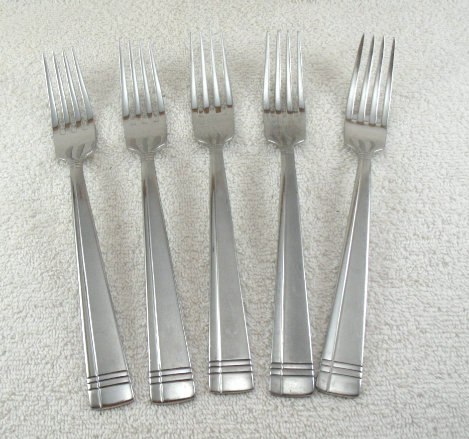Amsterdam Dinner Fork Lot of 5 Oneida Frosted / Gloss Stainless Flatware