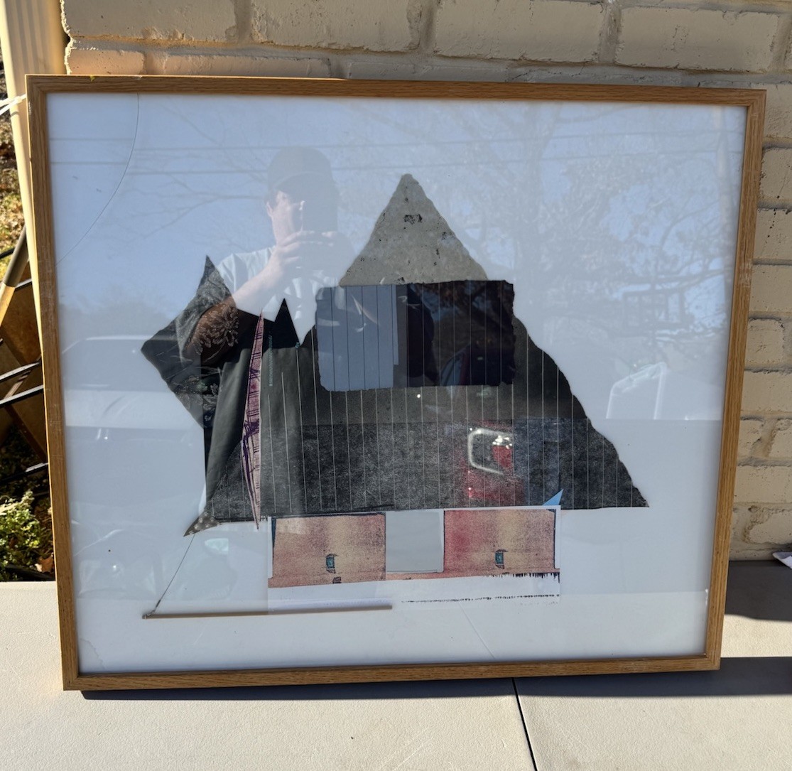 Attributed Martha Zelt Mixed Media Fiber Collage House Framed Modern Art
