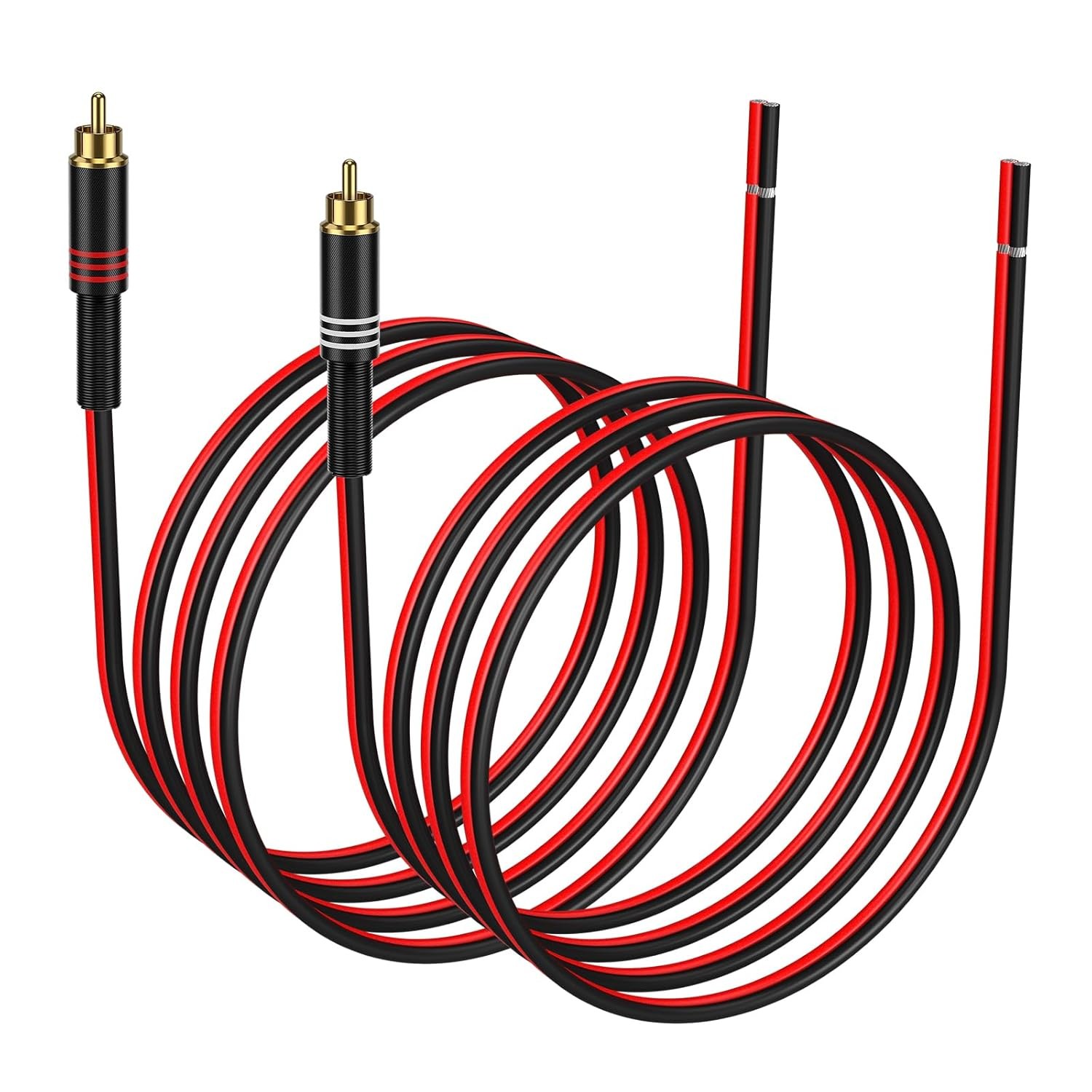 J&D RCA to Speaker Wire Adapter, 2 Pack 20AWG 6.6 ft, Male Black