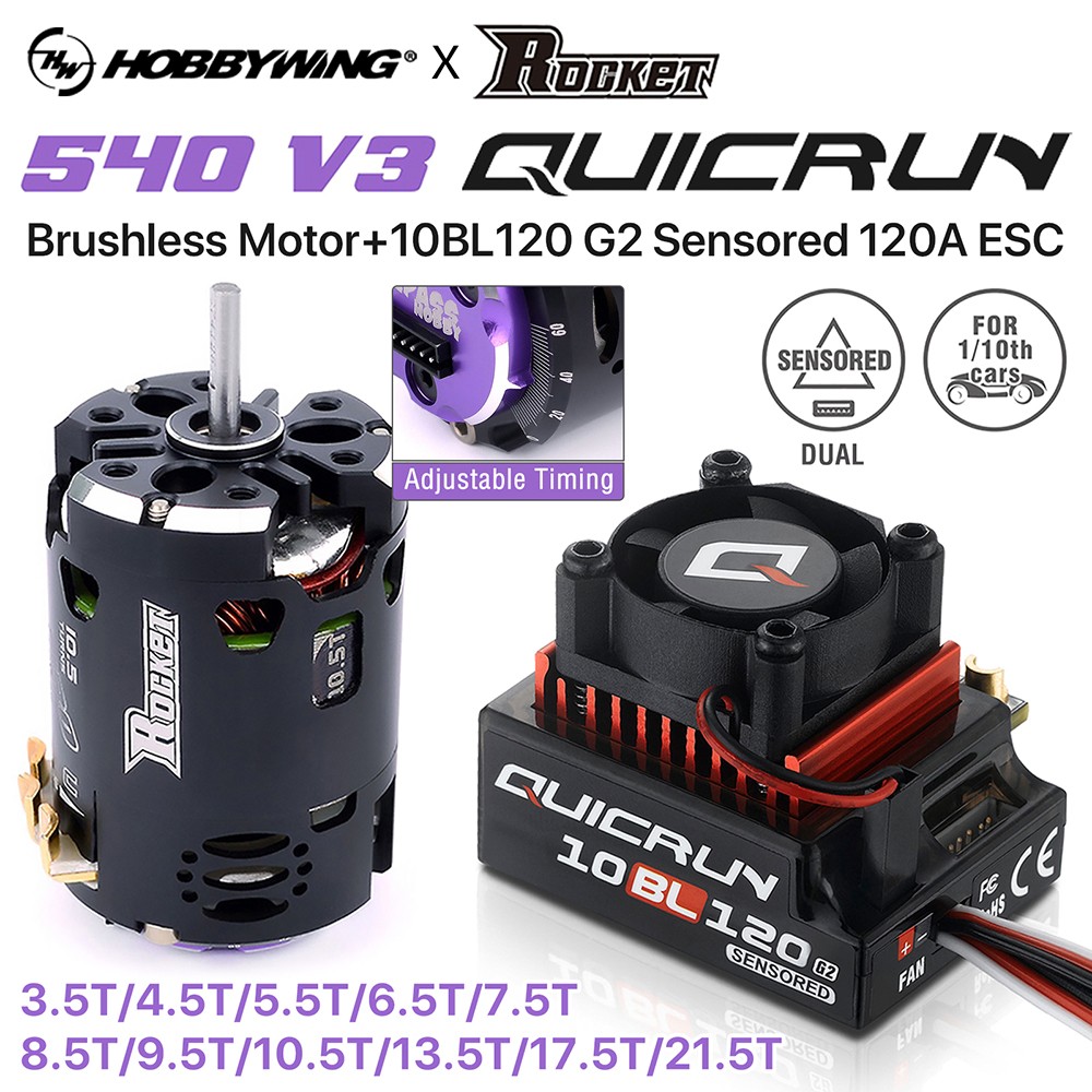 Hobbywing 10BL120 ESC 540 V3 Motor Sensored Brushless Combo for1/10 RC Drift Car