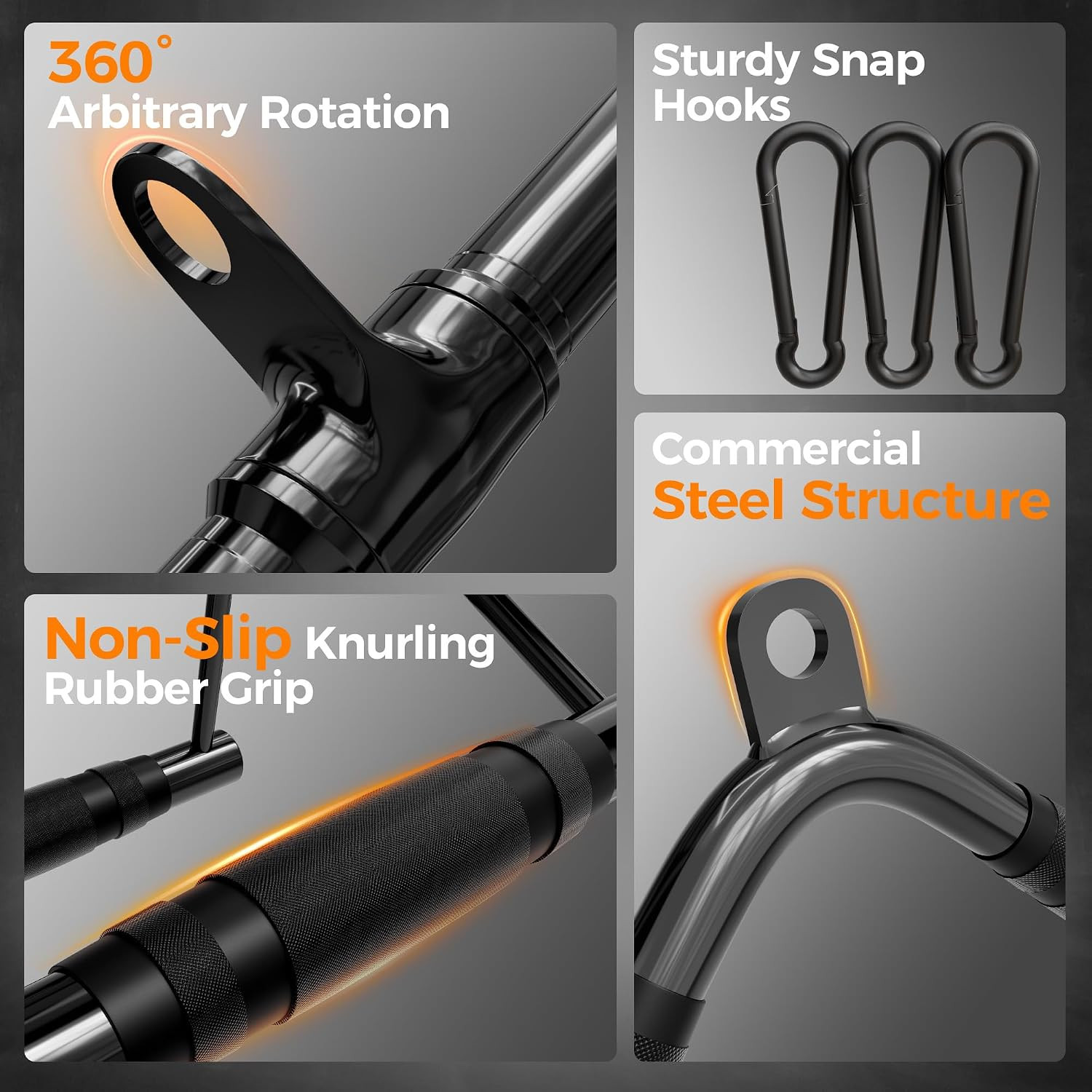 Cable Attachments for Gym, Heavy-Duty Cable Machine Attachment Set with LAT Pull