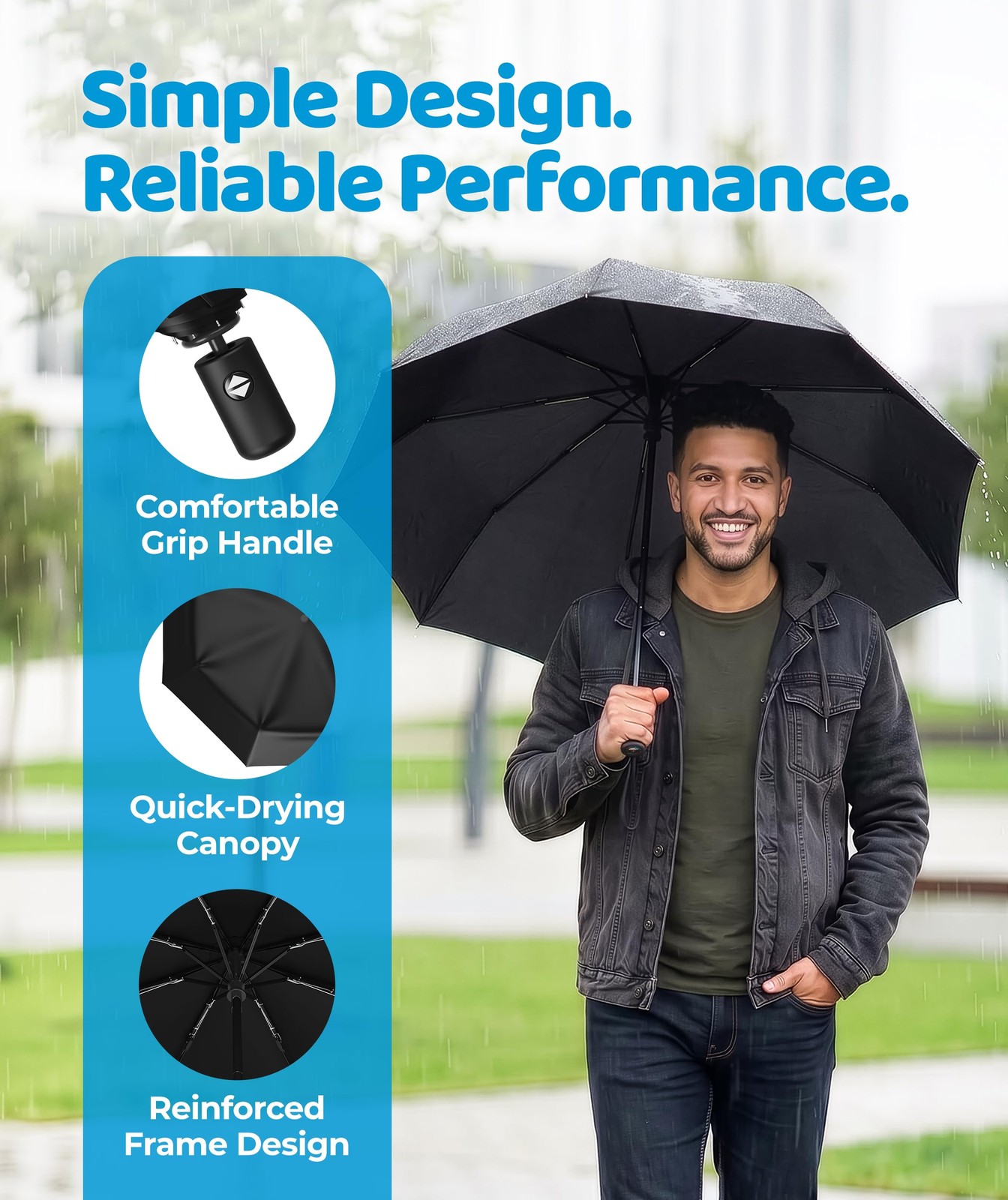 Rain-Mate Windproof Compact Umbrellas for Rain - Strong Compact, A.Black