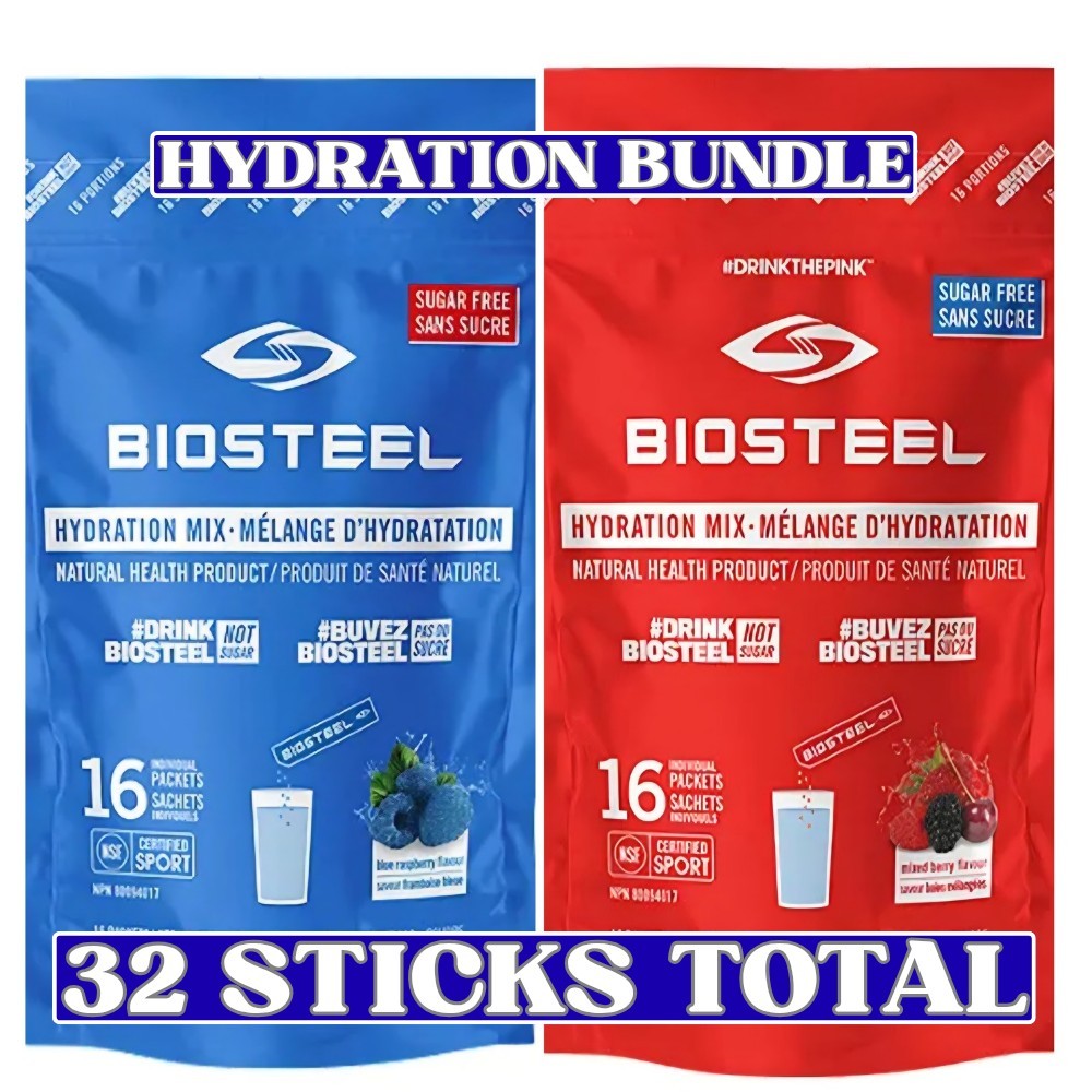 BioSteel Hydration Mix 2-Pack Blue Raspberry + Mixed Berry 32 Packets Sugar Free